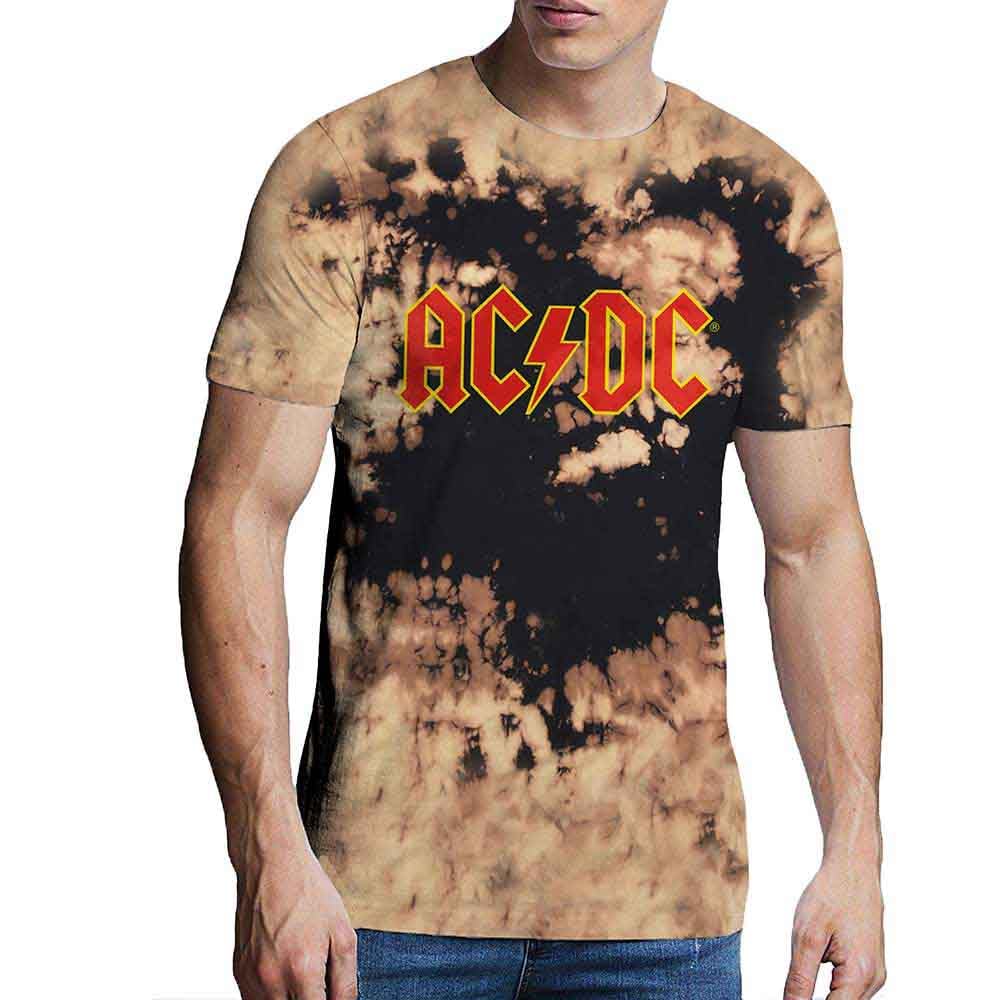AC/DC T Shirt Classic Band Logo Unisex Dip Dye Tan and Black Size S
