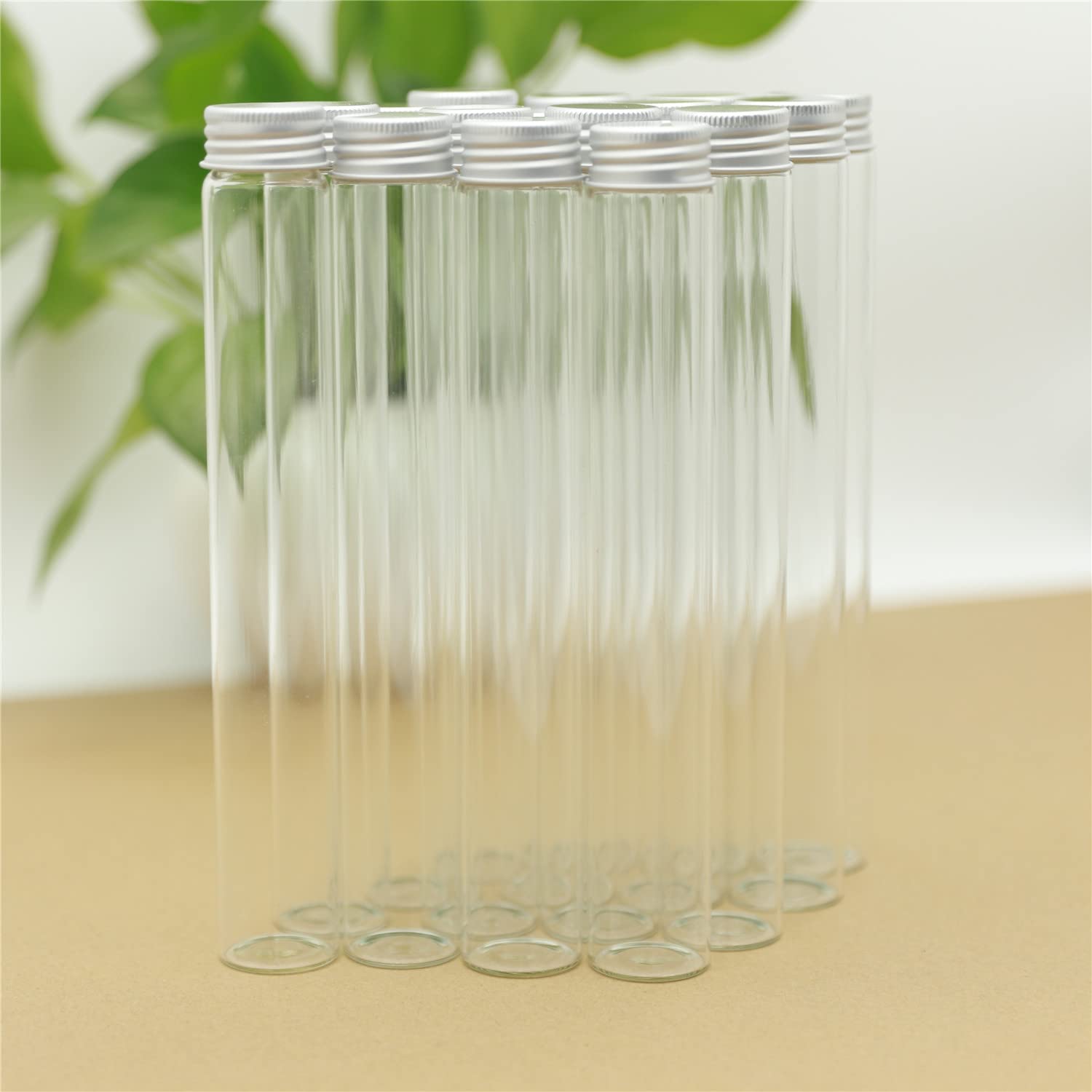 Glasreagenzgläser, 6 Stück 20 x 30 200 mm 110 ml Glasflasche Reagenzglas mit Aluminiumkappen Glasgefäße Fläschchen Parfümflasche