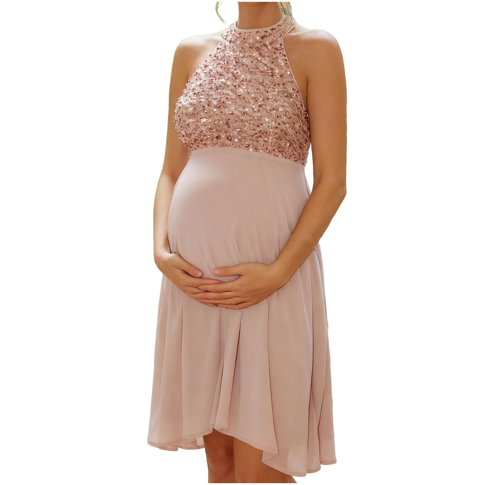 Abito Premaman Con Paillettes Da Donna Manica Lunga Elegante e Scintillante Abiti da Festa Capodanno Vestiti con Paillettes Scollo a V Abito da Natale Midi Abito Abbigliamento Abiti per Partito