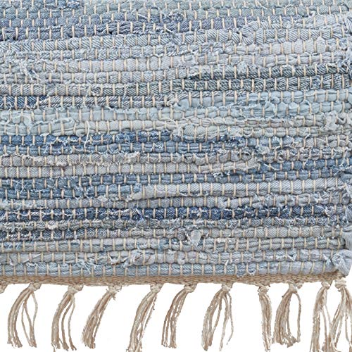SARO LIFESTYLE Gênes Collection Chindi Woven Table Runner, 16" x 90", Denim - Image 3