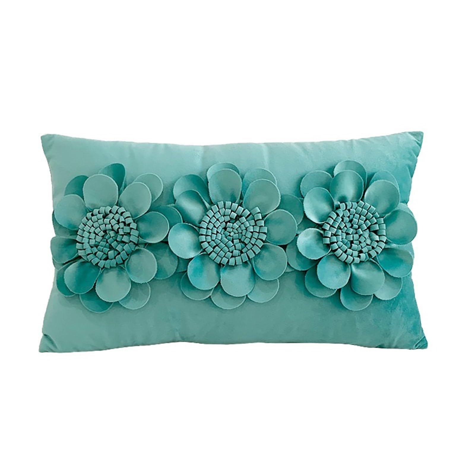 LCKKJHG Chrysanthemum Throw Pillows 3D Sun Flower Cushion Cover White Velvet Sofa Waist Home Decor Pillow Case(Turqu-30x50cm)