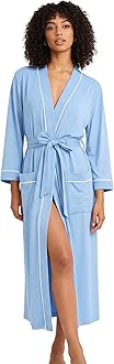 Womens Cotton Robe, Soft Kimono Spa Knit Long Bathrobe Lightweight Loungewear