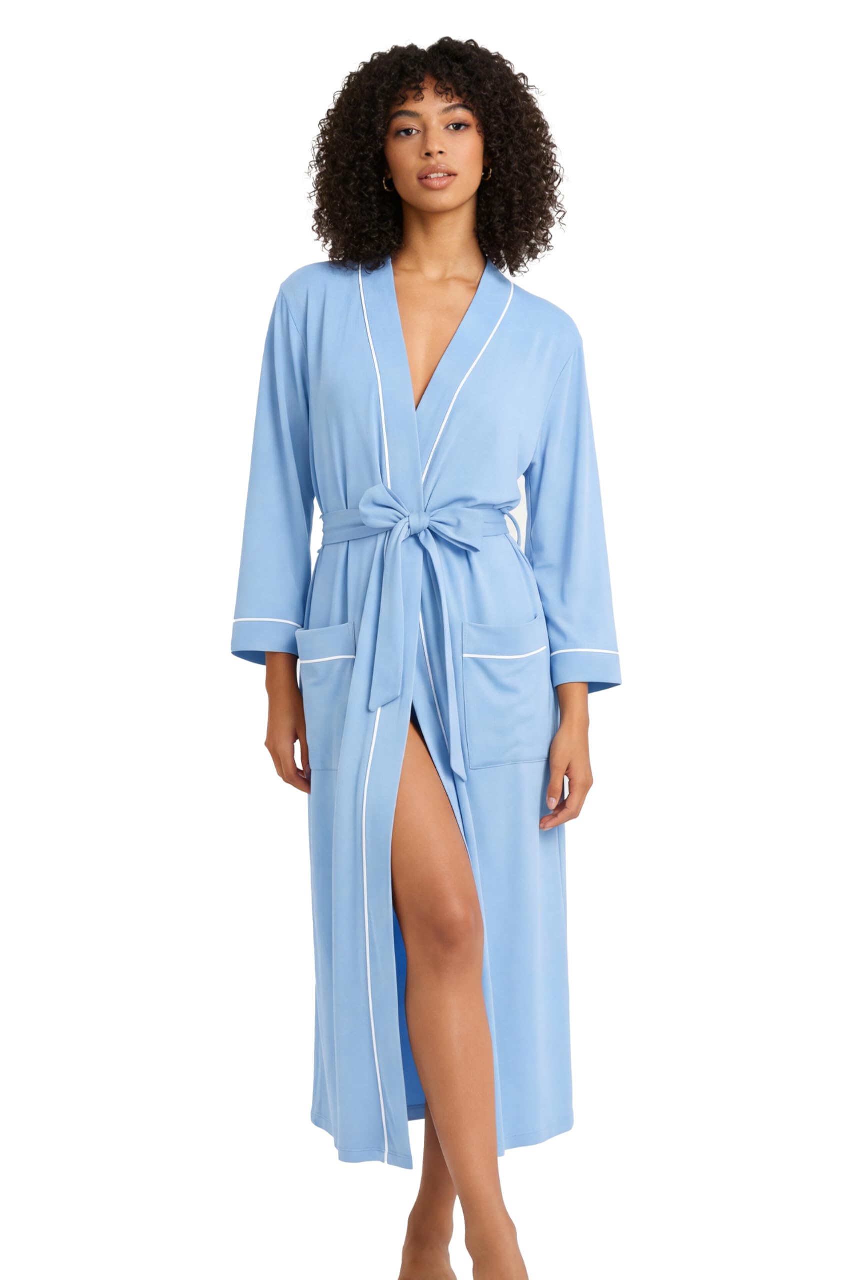 Womens Cotton Robe, Soft Kimono Spa Knit Long Bathrobe Lightweight Loungewear