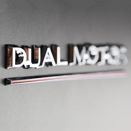 Miniatura 5 de Adhesivo de emblema de automóvil de doble motor para Tesla modelo 3 modelo Y, letras subrayadas de metal 3D, calcomanías de insignia para maletero