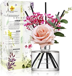 COCODOR Rose Reed Diffuser set / 6.7oz / Rose Perfume/Scent Diffuser with Sticks Home Fragrance Reed Diffuser for Bathroom Shelf Decor