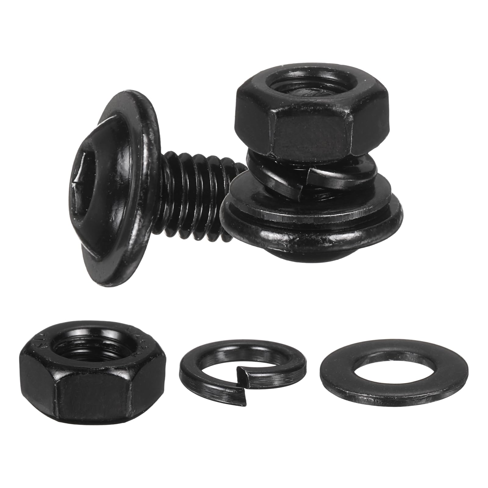 M METERXITY 20 Set M6 x 8mm Flanged Button Head Socket Cap Screws, Black 304 Stainless Steel 18-8 Hex Socket Head Screws Bolts, Nuts, Flat & Lock Washers for DIY, Furniture, Automotive