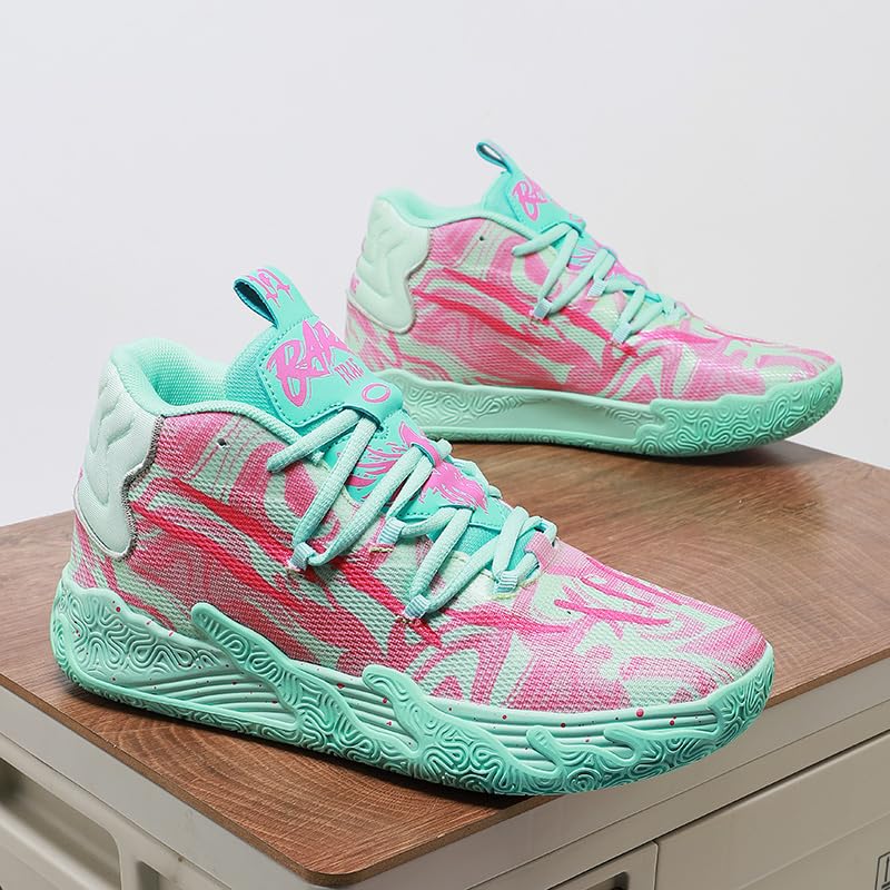 Womens Mens Basketball Shoes Breathable Fashion Colorful High Top Non Slip Outdoor Sport Sneakers for Woman Man Fitness Training Athletic Pink Size 62