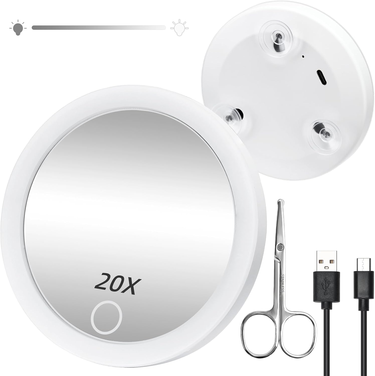 Makeup Magnifying Mirror with Light 4" Rechargeable Travel Mirror 20X