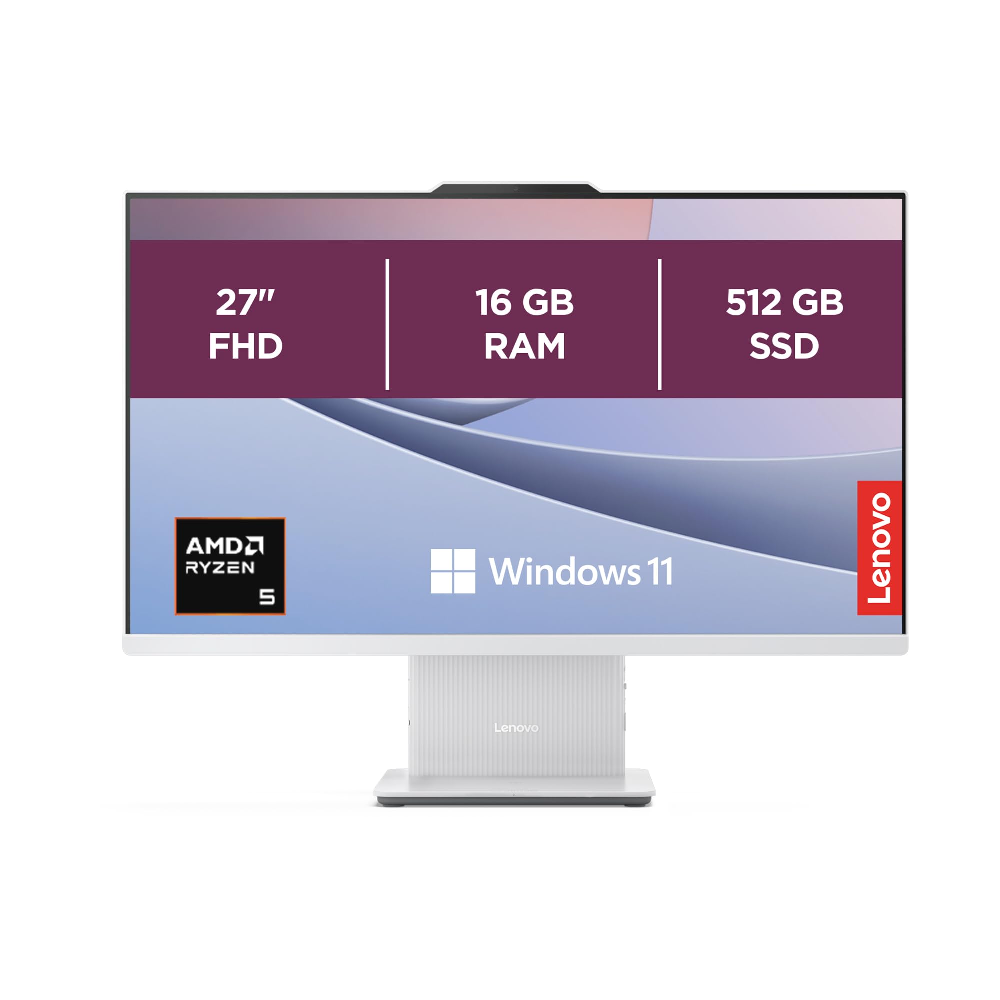 Lenovo IdeaCentre Computer desktop All-In-One, Display 27" FHD, AMD Ryzen 5 7533HS, 512GB SSD, RAM 16GB, Altoparlanti Harman, WiFi 6, Windows 11 H, Tastiera + Mouse Wireless
