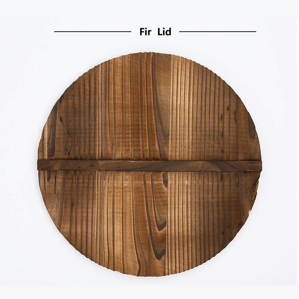 Handgehämmerter Eisen-Wok mit Holzdeckel, vorgebrannte Gusseisen-Bratpfanne zum Braten, Kochen und Frittieren
