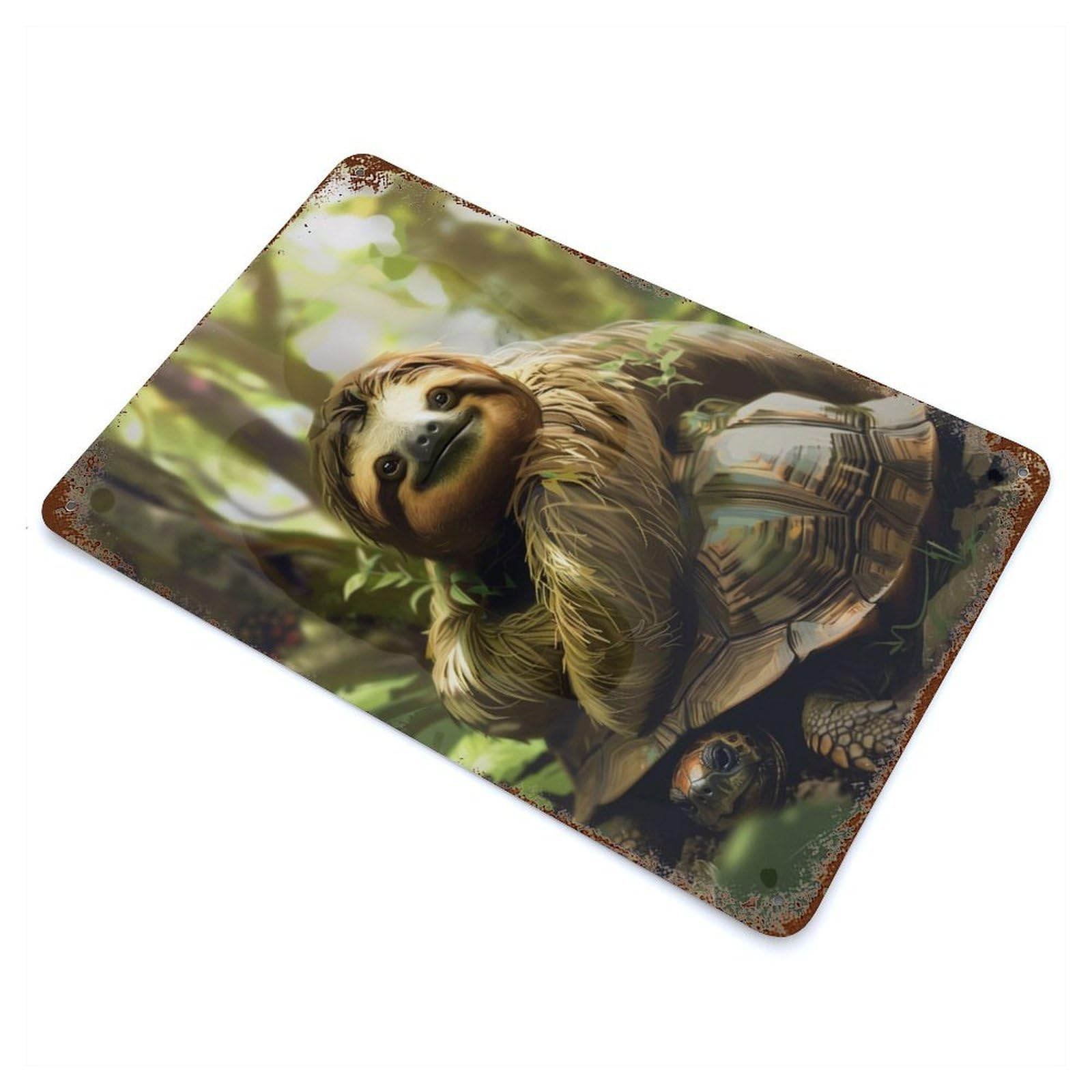 Garage Style Sloth Chilling Turtle Back Vintage Rust Metal Sign 11.8"x7.9", Vintage Wall Decor for Bar And Workshop