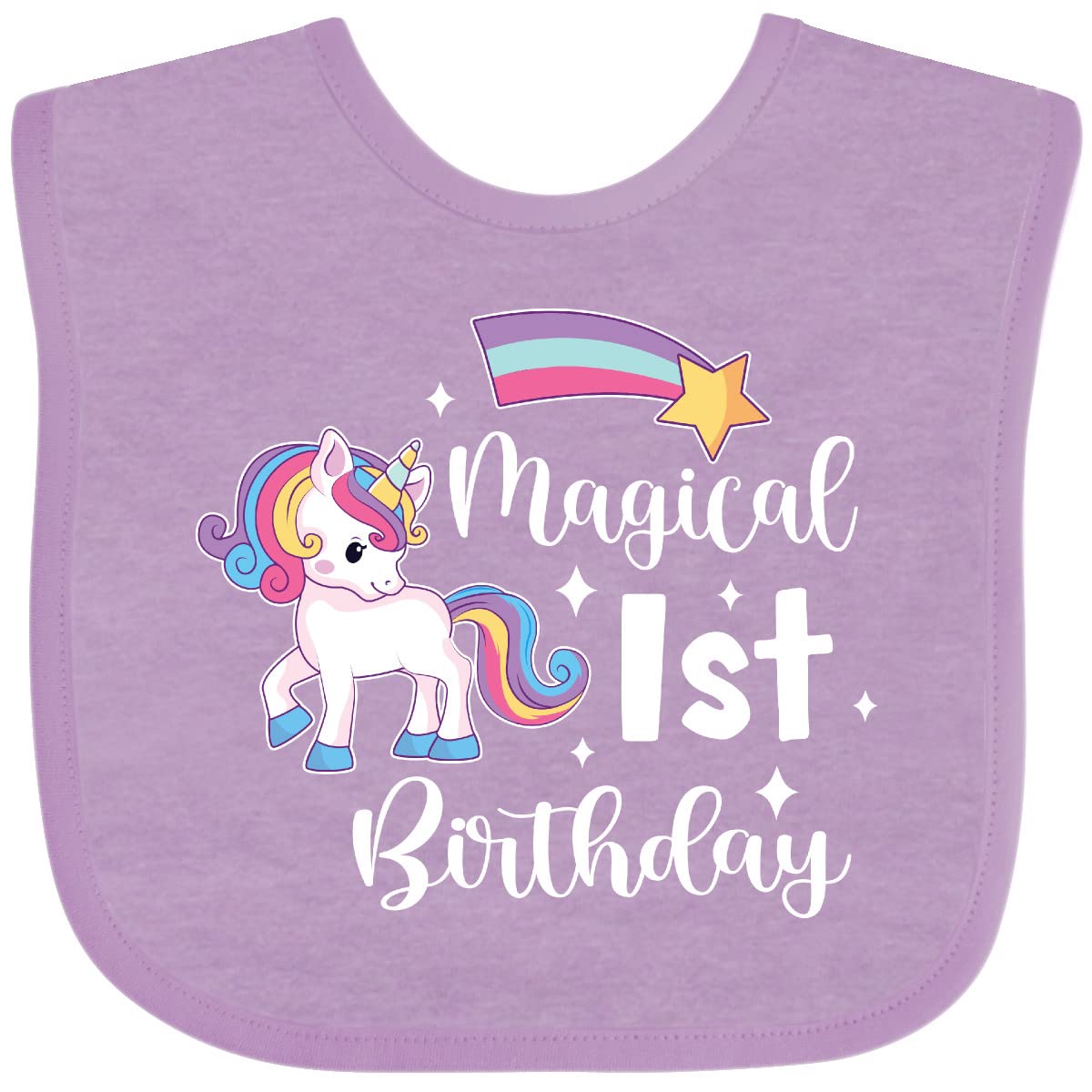 inktastic Magical 1st Birthday Rainbow Unicorn with Star Baby Bib