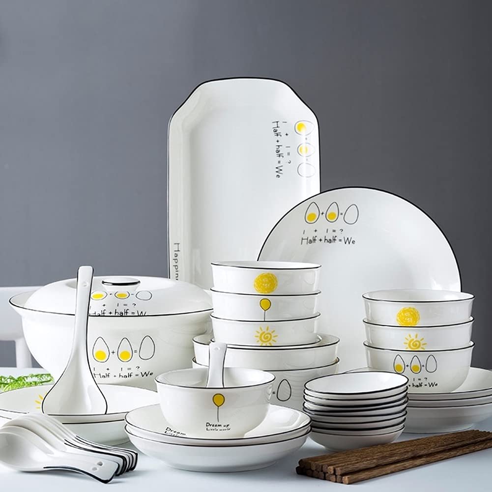 36-Teiliges Keramik-Geschirrset, Geschirr, Teller, Keramik-Kombinations-Essservice-Set Für 6 Personen, Porzellan-Service Für 6 Personen, Weißes Luxus-Steingut-Geschirrset