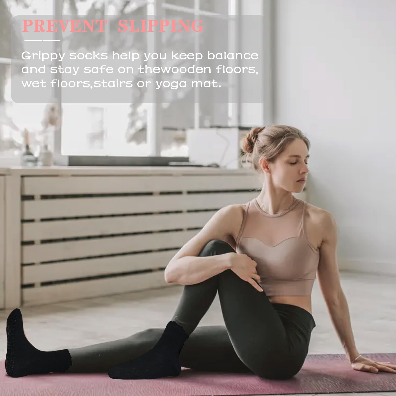 Ao Yee ZGL Slouch Yoga Socks,Pilates Women Socks with Non Slip Grippers for Barefoot Ballet Fitness Rehab Hospitals 3 Pairs