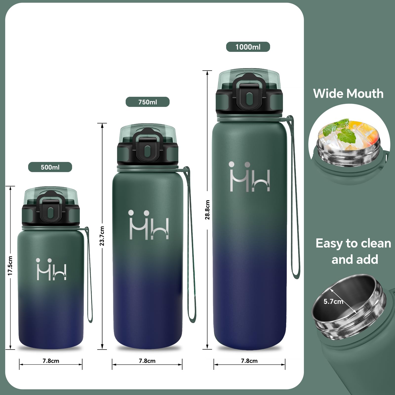 Borraccia Termica, Borraccia 1 Litro, senza BPA, Borraccie Acciaio Inox, Isolamento Sottovuoto, Senza Perdite, Borracce con Cannuccia, con Spazzolino per Cannuccia, per Palestra, Trekking