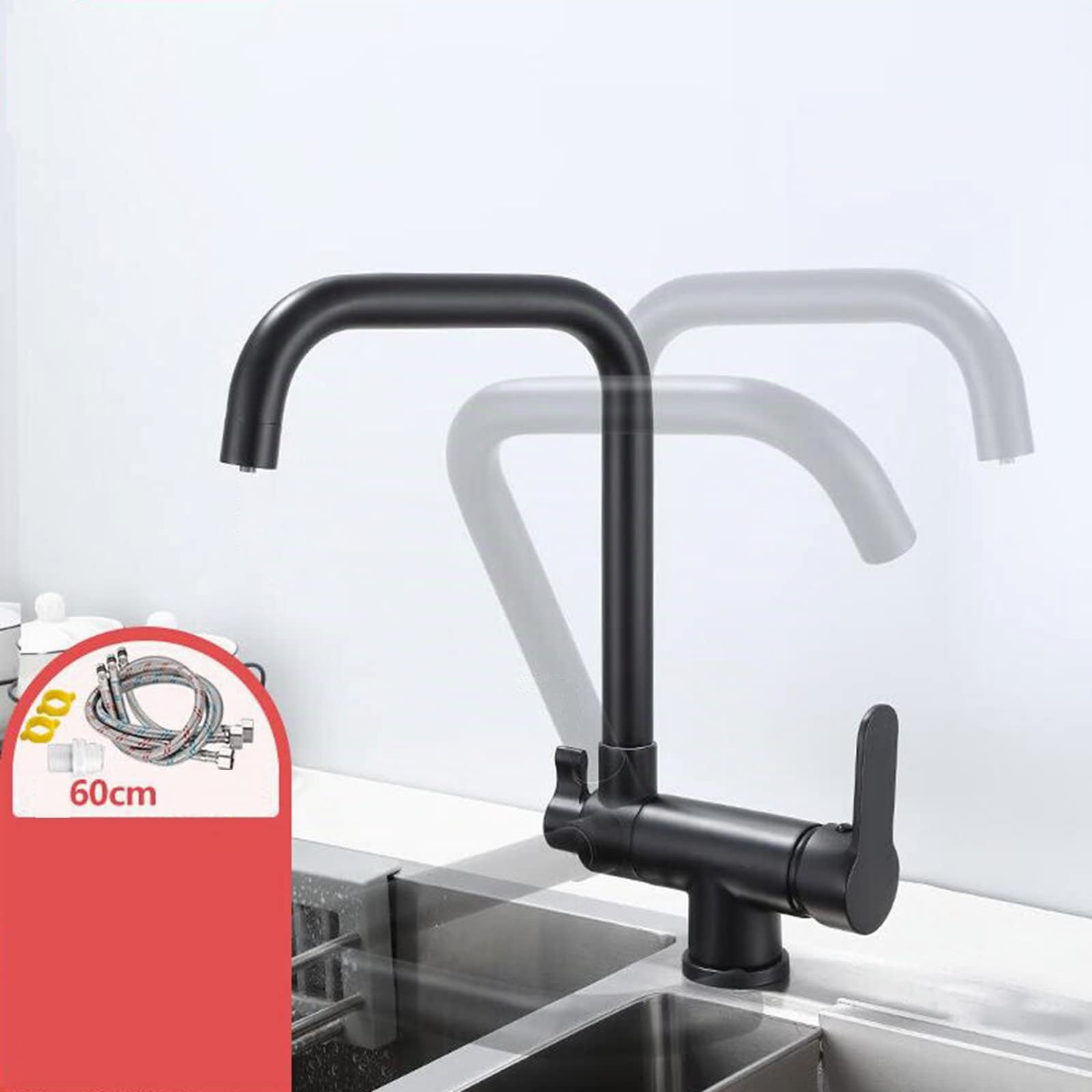Grifo de Cocina 3 Vías Ósmosis Plegable de Latón Giratoria Multifunción Grifo 3 Vias Cocina-Negro