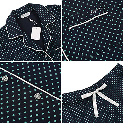 Ekouaer Long Sleeve Pj Set with Pajama Longs with Pj Pants(Dark Blue,Small)