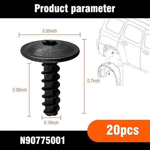 Miniatura 2 de Jawmoy 20 tornillos para guardabarros de automóvil, forro de arco de rueda de capó, cabeza hexagonal empotrada, hebilla de giro Torx, perno de