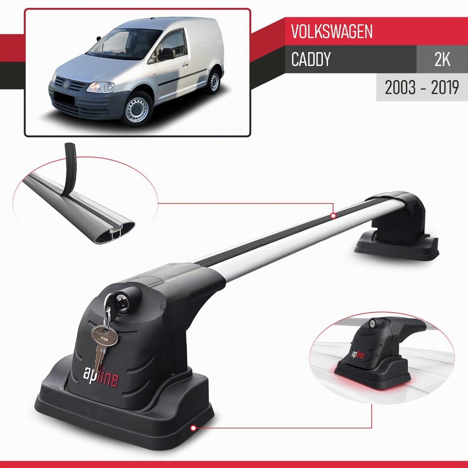 Compatibile con Volkswagen Caddy (2K) 2003-2019 Modello ACE-3 Barre Tetto Portapacchi Auto Barre Portatutto Grigio Alluminio 2 Barre