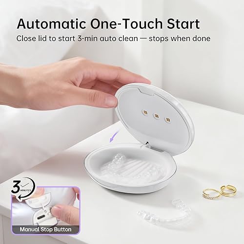 Miniatura 3 de Estuche de retención con luz UVC  Alineador y caja de limpieza de retenedores de ortodoncia, funda de viaje con protector bucal, batería de 750 mAh,