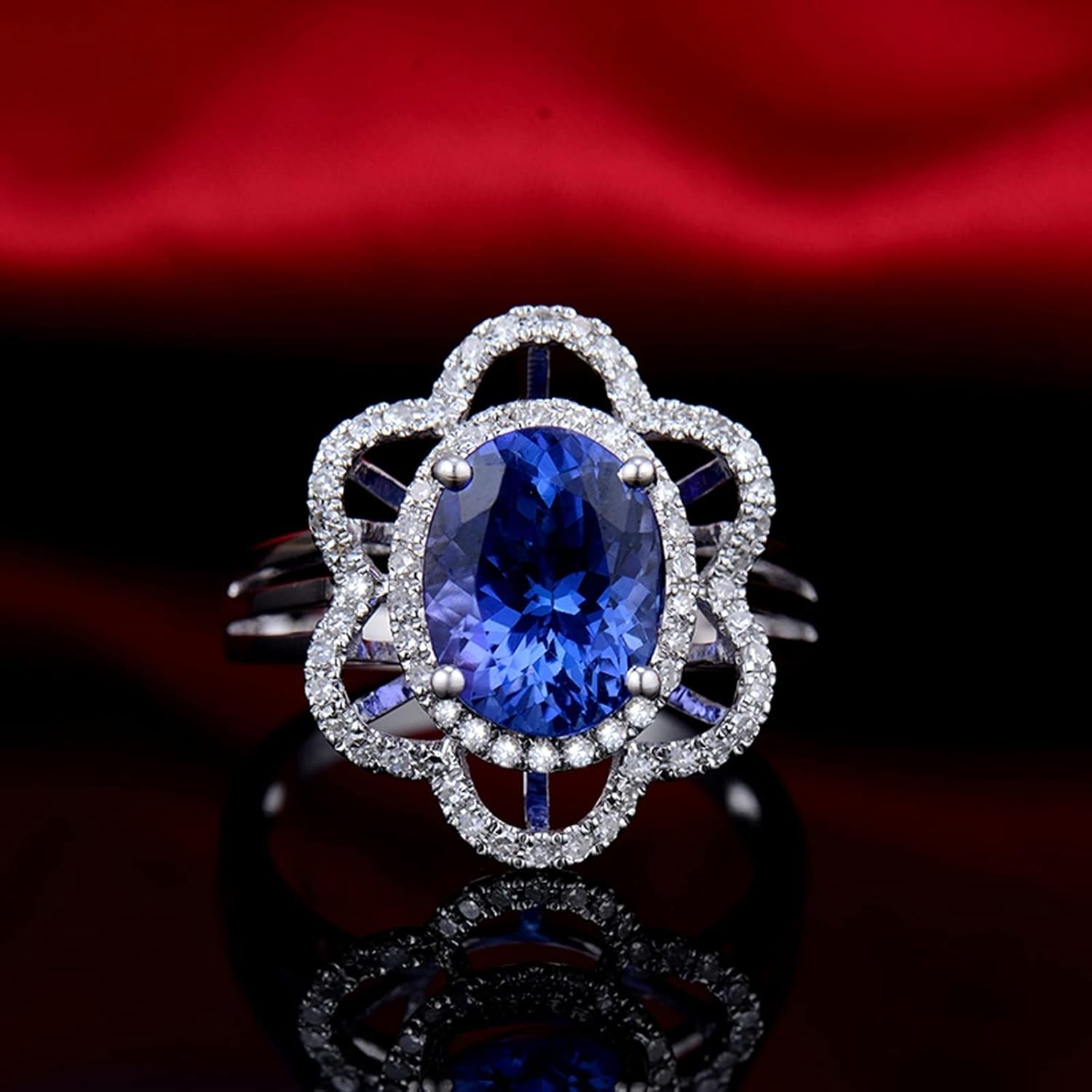 Engagement Ring 18K White Gold, Promise Rings Dainty Flower Shaped Rings Promise Gifts for Women