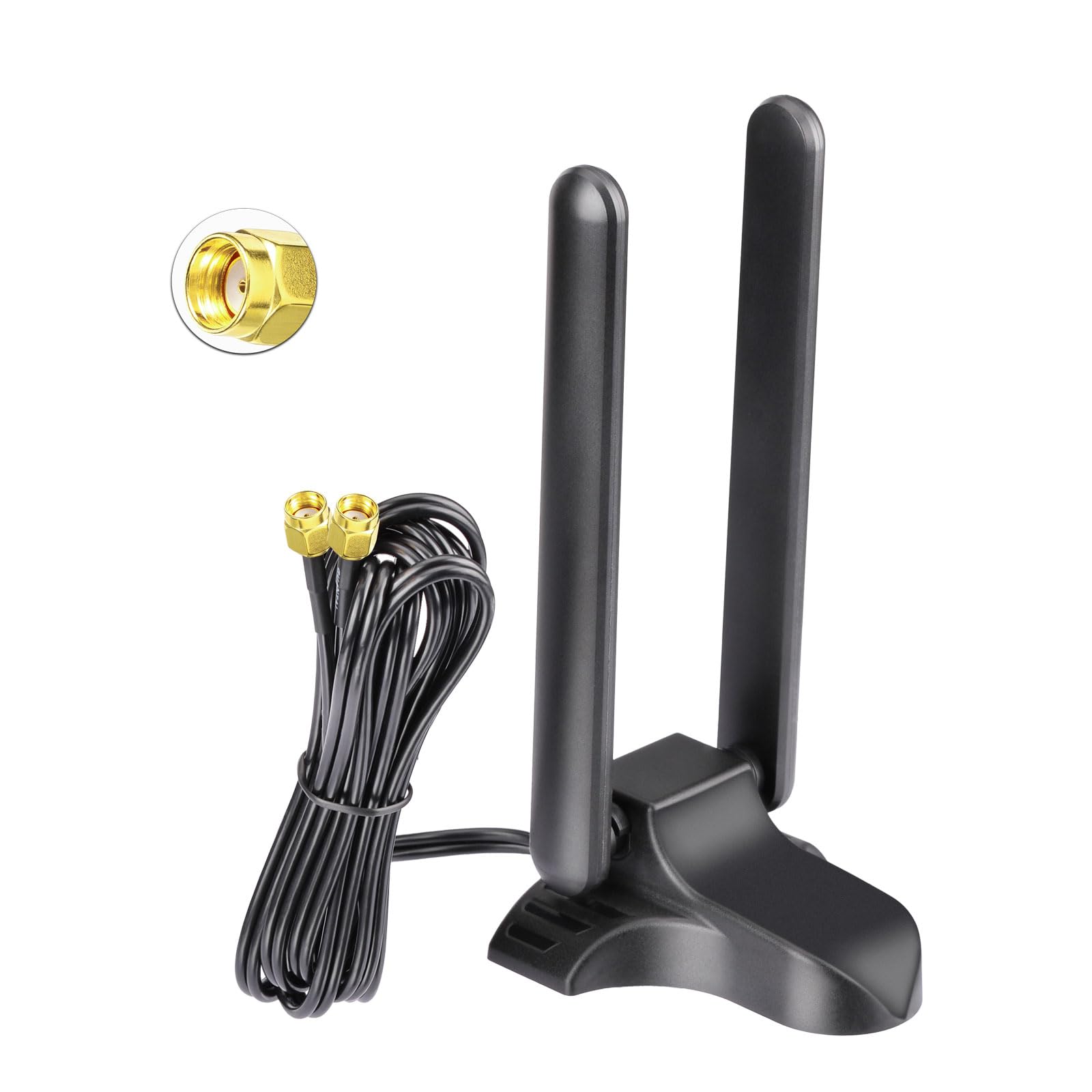 Eightwood Antena WiFi 6E, amplificador de señal WiFi, base magnética de tres bandas, con cable de extensión RP-SMA 2 m, para router Wi-Fi, tarjeta PCI, PC, placa base Bluetooth Global Recycled Standard Global Recycled Standard Global Recycled Standard
