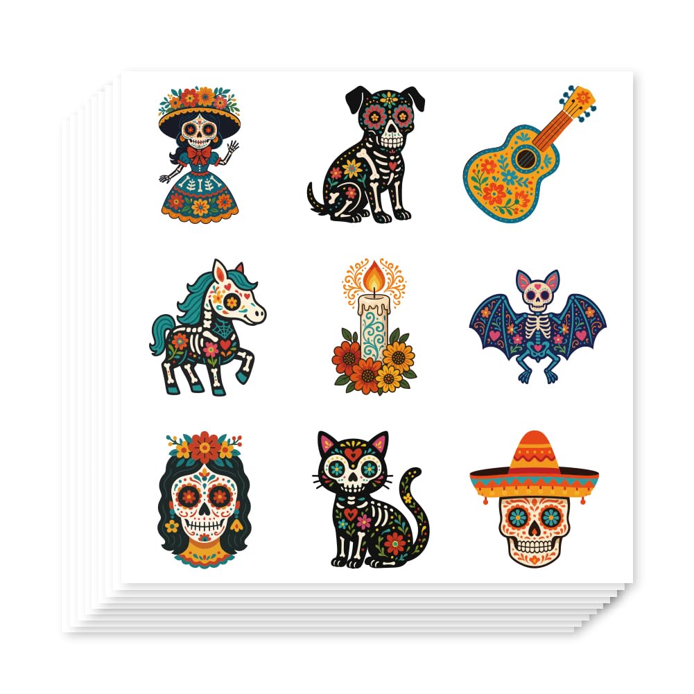 AHANDMAKER 180Pcs Self-Adhesive Day of the Dead Planner Stickers, Waterproof Cat Skull Stickers Decorative Paper Decals for Planner Calendar Scrapbook Crafting Halloween Mexican Festival Party Decor