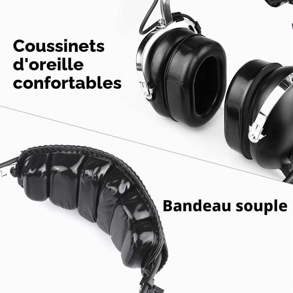Casque aviation pour pilotes, PNR Aviation, coussinets confortables, réduction passive du bruit, avec étui de transport