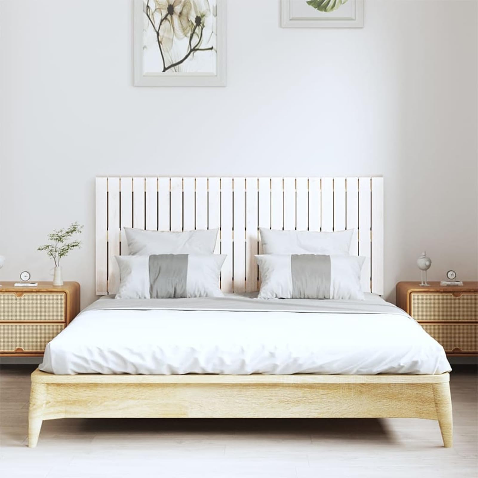 ZEYUAN Cabecero de Cama de Pared, Cabezal Cama, Decorativos Cabeceros De Cama, Cabecero Juveniles, Cubrecabecero, Madera Maciza Pino Blanco 147x3x60 cm