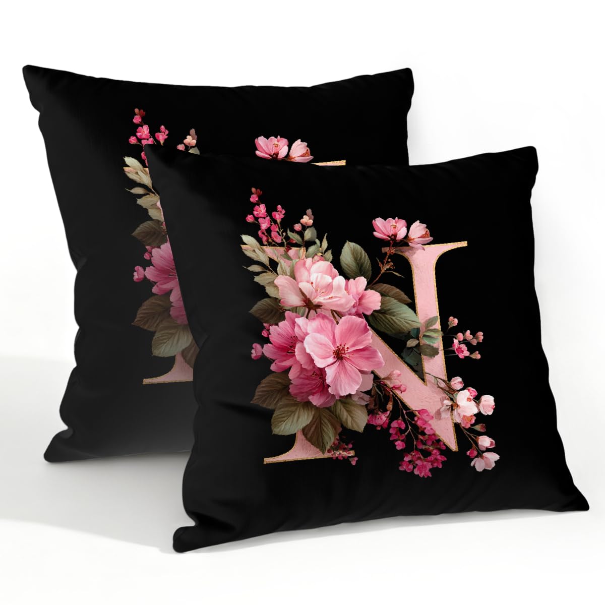 Outdoor Pillow Covers Waterproof Pillowcases 22x22in Set of 2 Alphabet N Floral Art Decorative Throw Cushion Case for Couch Sofa Garden Patio Furniture