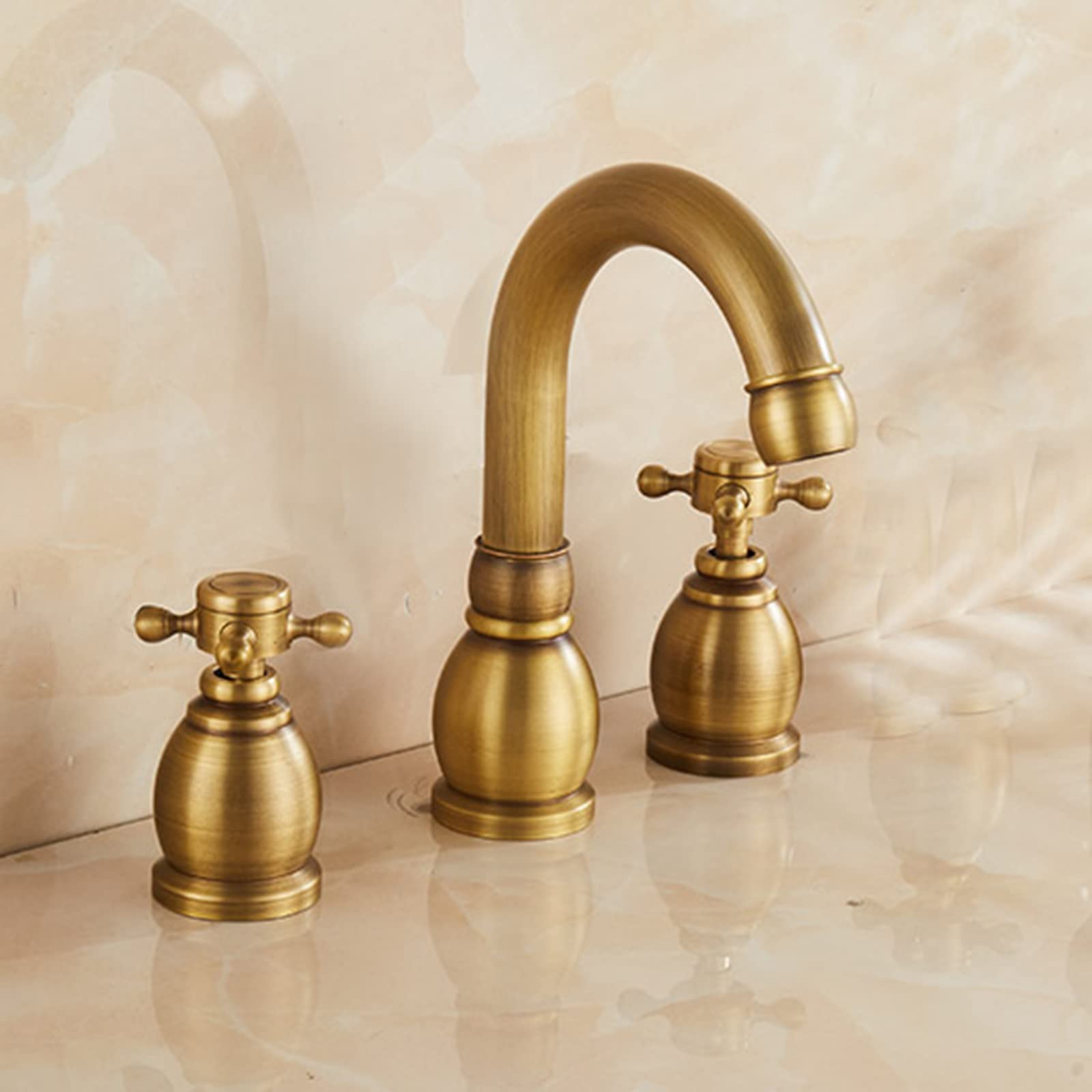 retrò 2-Handle Rubinetto Bagno Lavabo Caldo e Freddo Multifunzione Ottone Rubinetto per Lavabo Tre Fori Rubinetto di Mescolanza,Antico