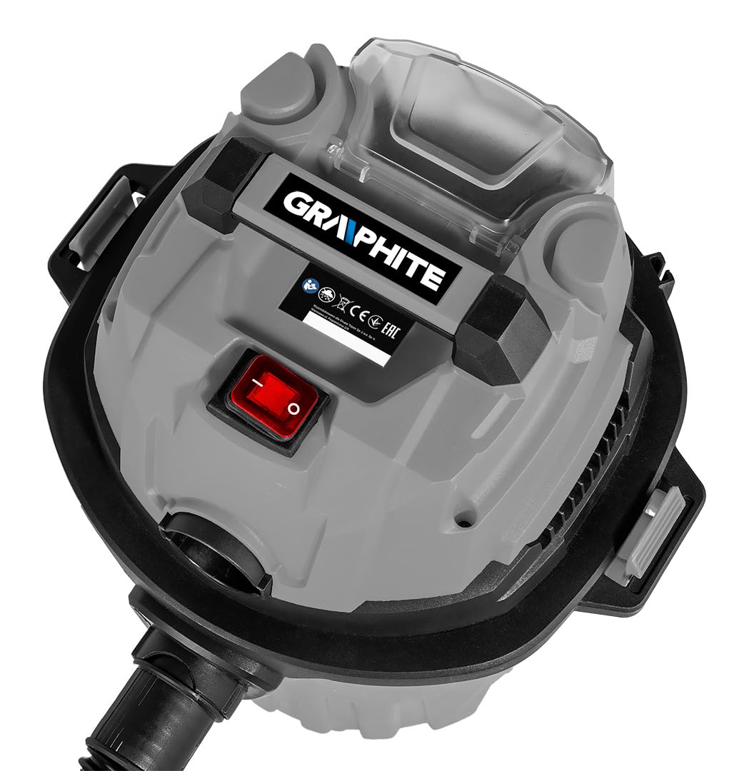 GRAPHITE Energy+ 18 V Aspirapolvere a umido e a secco, serbatoio da 12 litri, funzione ventilatore, potenza di aspirazione di 50 Watt, diametro ugello di 32 mm, flusso d'aria di 10 l/s, vuoto di 10