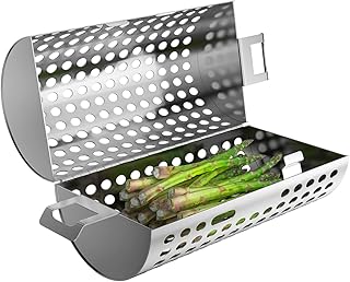 Rolling Vegetable Basket, Stainless Steel Rotisserie Basket for All Gas Grill and Charcoal Kettle Grills, Rolling Grill Ba...