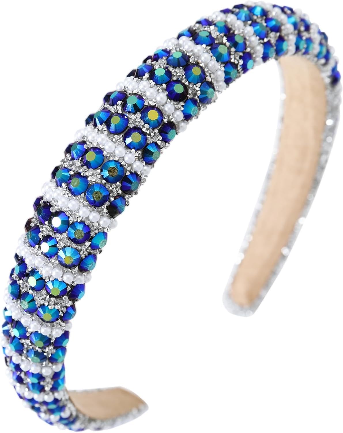 KGAIXN Diamond Rhinestone Jeweled Headbands for Women Girls Bling Sparkle Beaded Crystal Thick Padded Hairband Non Slip Glitter Hair Hoop Accessories, A-Royal Blue