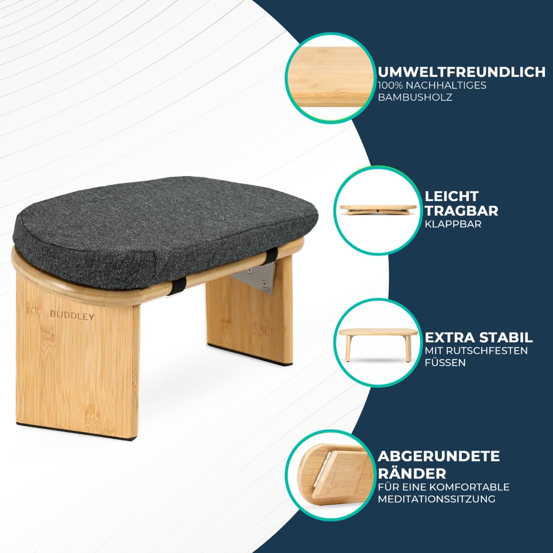 Buddley Banc de méditation pliable - Tabouret de yoga ergonomique avec coussin