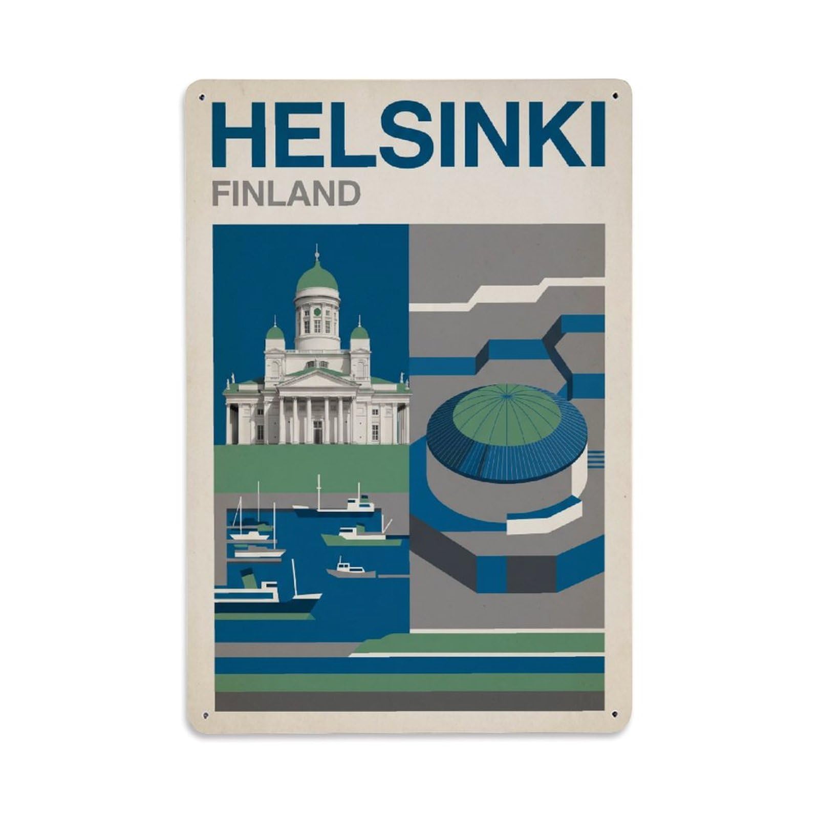 Retro Finland Helsinki Travel Metal Tin Sign Plaque Wall Decor for Cafe, Club Bar, Office, Garden Metal Poster 8x12Inch