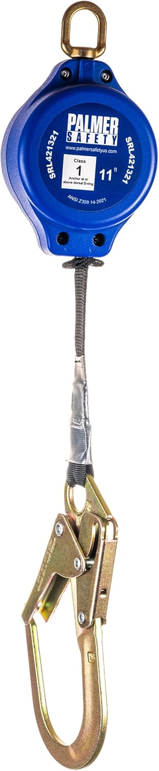 Palmer Safety SRD 11 FT. Self Retracting Lifeline I Lightweight SRL with Construction Web Steel Rebar Hook I OSHA ANSI Industrial Roofing Tool Personal Fall Arrest Protection Safety Yoyo
