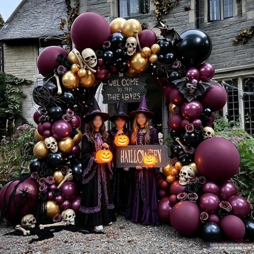 Image of Dark Purple Black Balloons Halloween Balloon Arch Double Stuffed Balloons