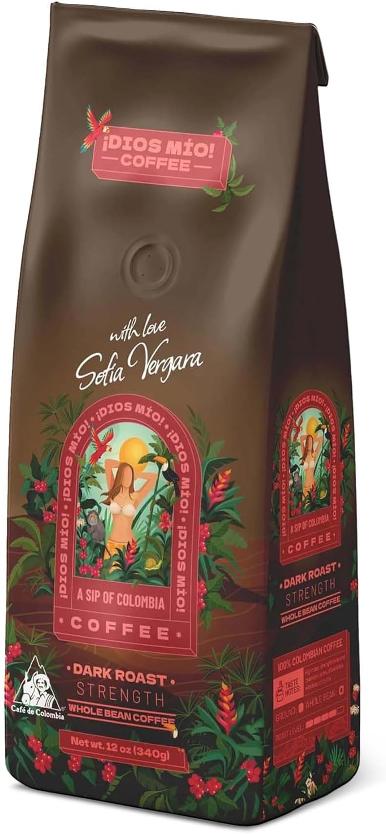 Coffee by Sofia Vergara, Dark Roast, Whole Bean Premium Colombian Coffee, 12 Ounce Bag