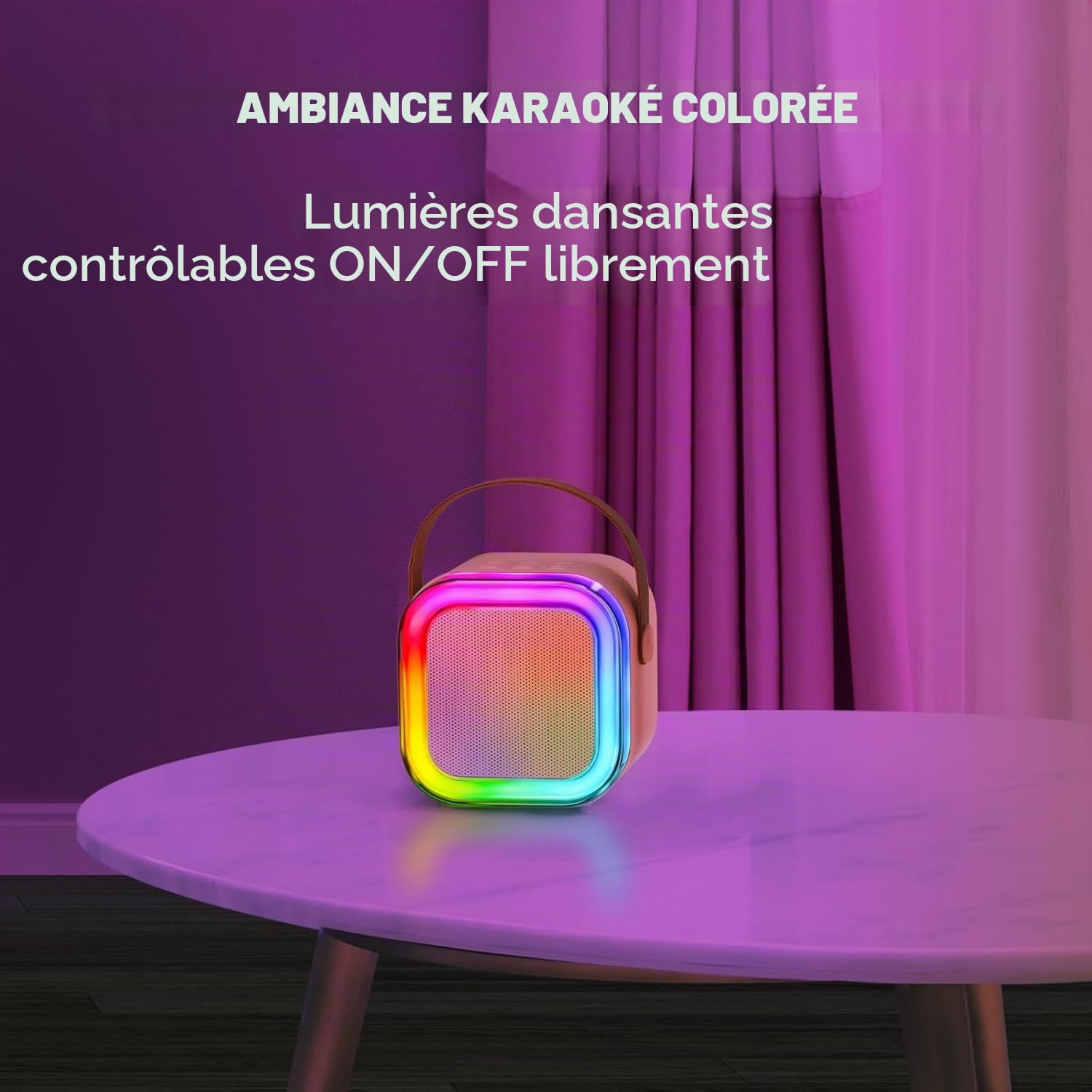 Micro Karaoke Enfant IROO Karaoke Enfant avec 2 Microphones, Microphone pour Filles Cadeaux pour Enfants Enceinte Bluetooth Portable avec Effets de Changeur de Voix et Lumières LED (Rose)