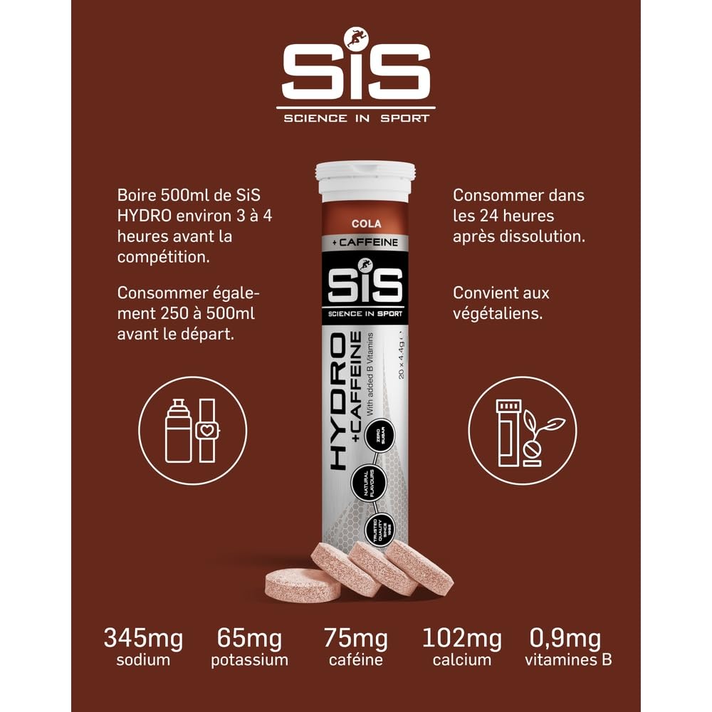 Science in Sport HYDRO Pastilles, Pastilles de caféine 160 pcs. Coca - Pastilles d’électrolytes, Vegan & sans gluten, 75mg de caféine, Pastilles effervescentes pour l’hydratation