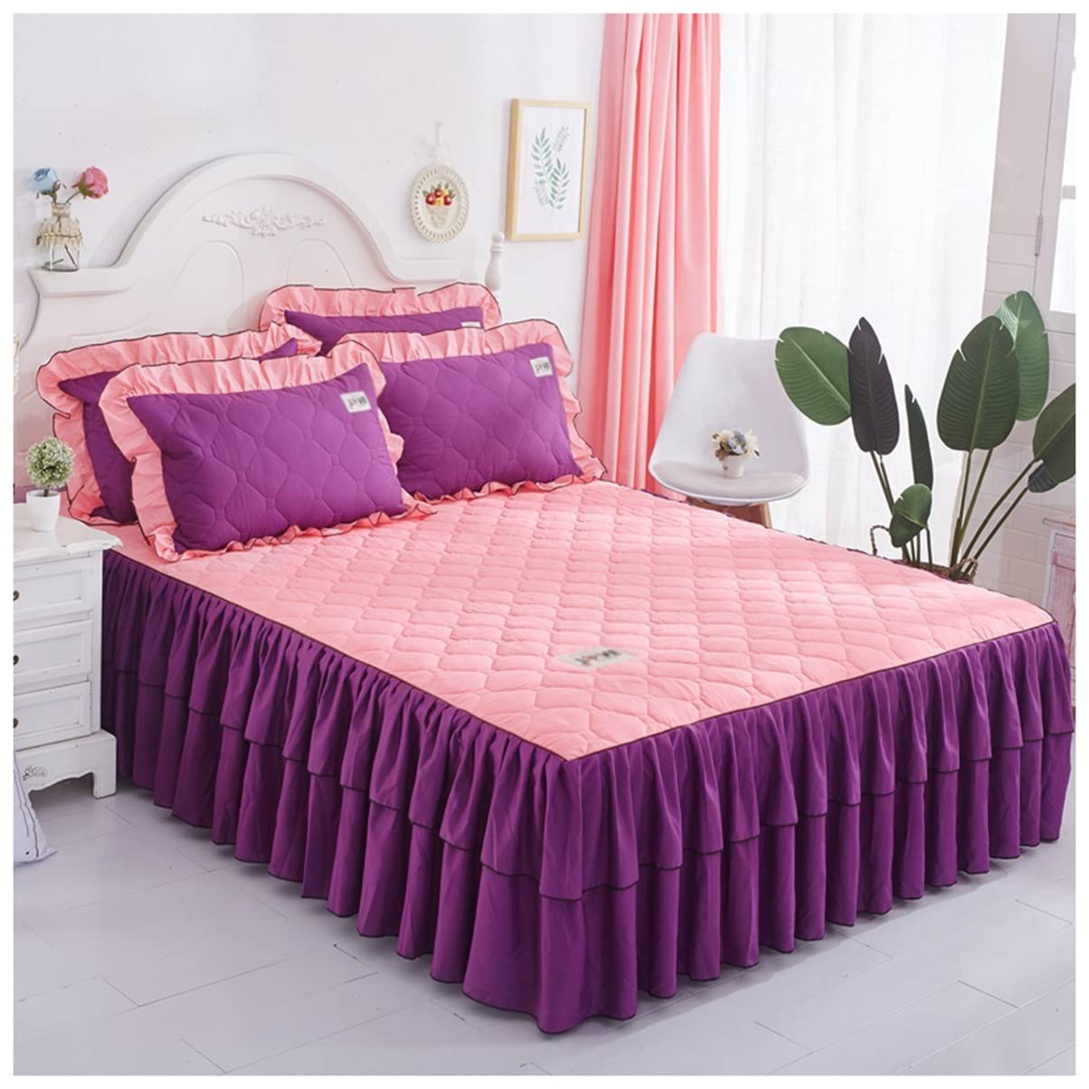 Colcha de falda con volantes lavable de 3 piezas para cubrir el somier con elegancia