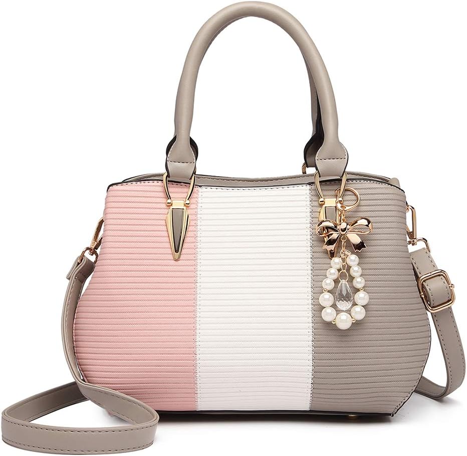 Women Designer Top Handle Bag Fashion Colour Block Shoulder Bag with Pearl and Crystal Style Drop