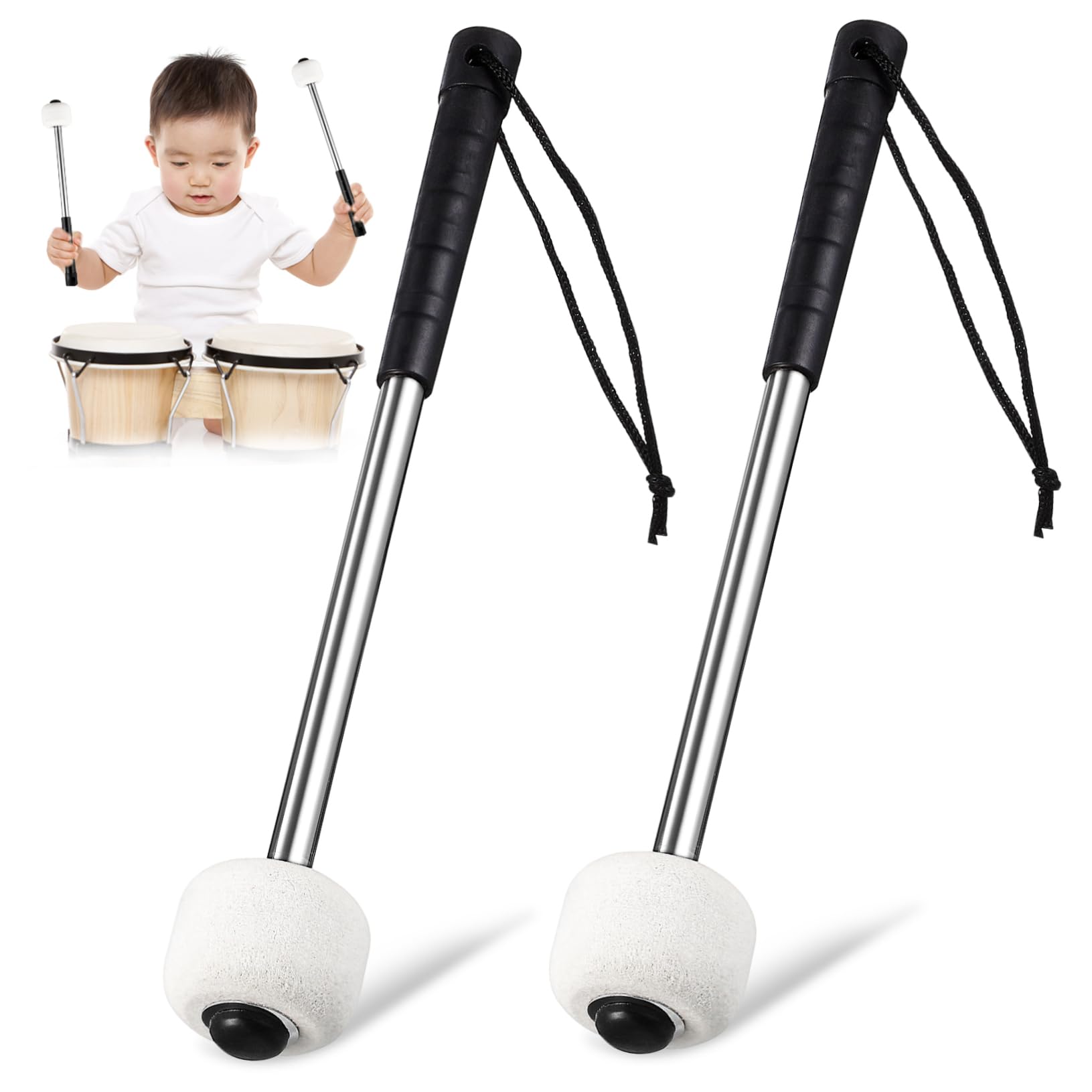 2 pcs Drum Mallets Handle Felt Percussion Instrument Accessories Marching Band Snare Bass Drums