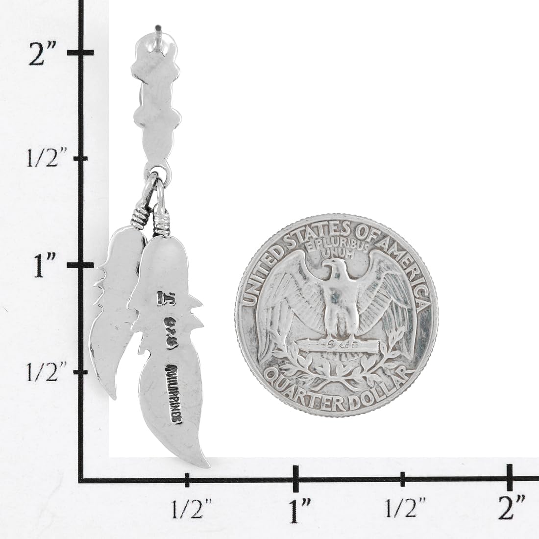 Feather Turquoise Earrings 925 Sterling Silver & Genuine Gemstone - Image 3