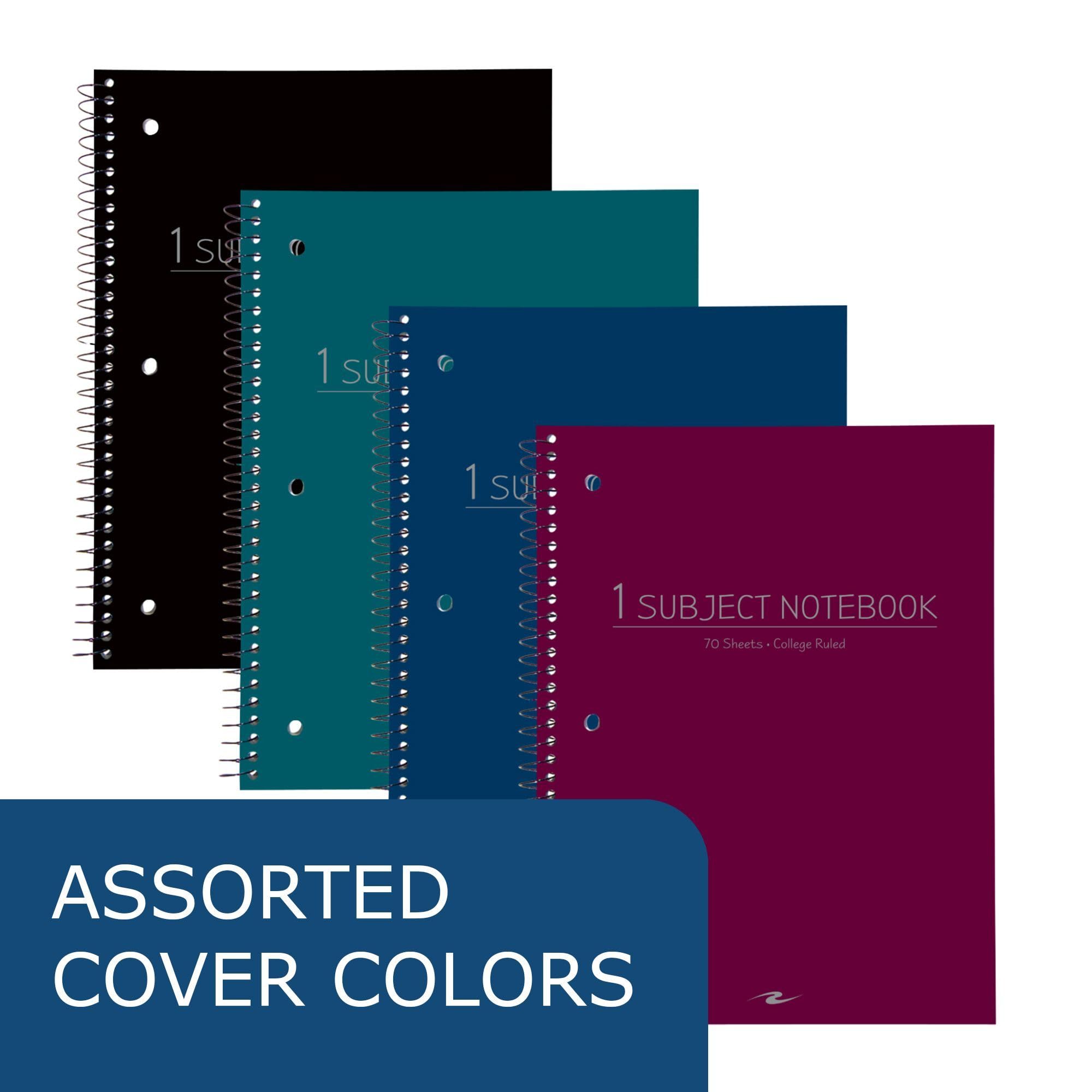 Caso di 24 quaderni a filo con un soggetto, 10,5 "x8", 70 fogli 15 # carta bianca, copertine di colori assortiti, righe universitarie con margine