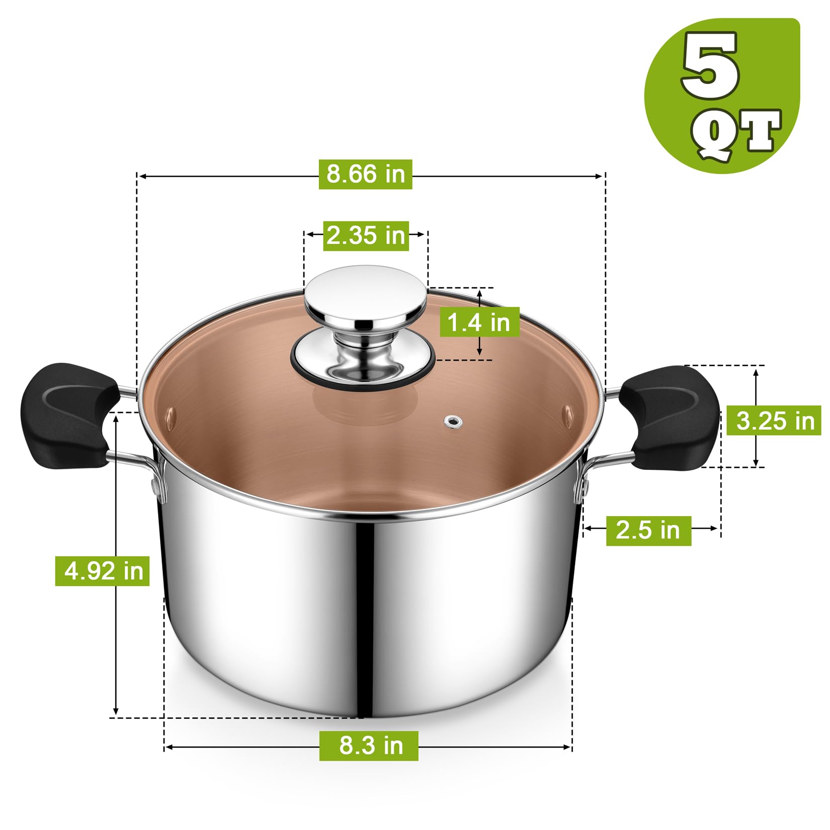 Amazon.com: 5 Quart 3-Ply Cooking Stock Pot with Lid, P&P CHEF