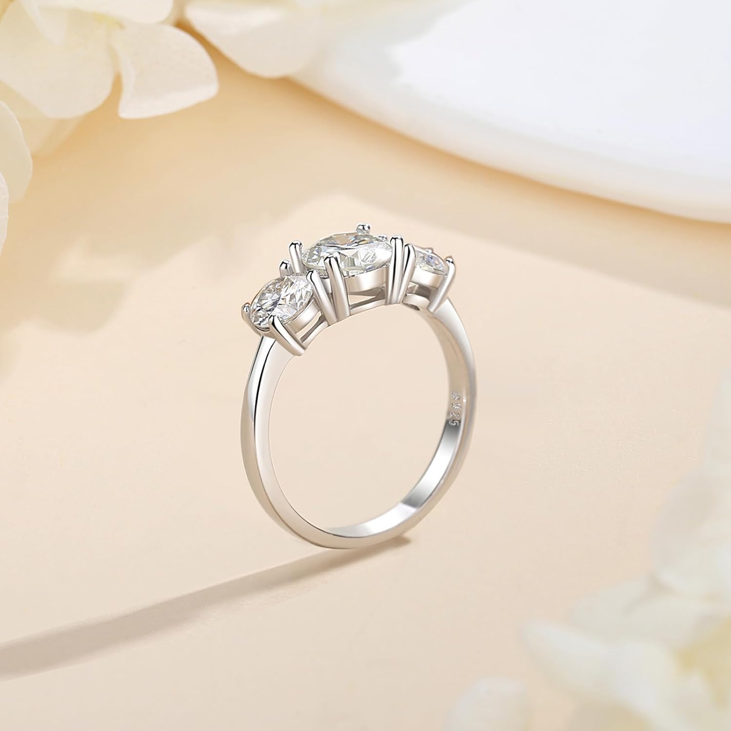 2-4CT 925 Sterling Sliver 3 Stone Moissanite Engagement Rings/Anniversary Rings/Wedding Rings For Women, Round Cut D Color,Size4-9,Perfect Jewelry Gifts