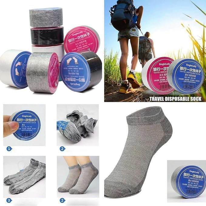 HORUS Umi Pack Of-10 Pair Travel Portable Disposable Cottone Socks| Disposable Compression Travel Pair for Men And Women | Portable And Breathable Cotton Socks (Multicolor) 4
