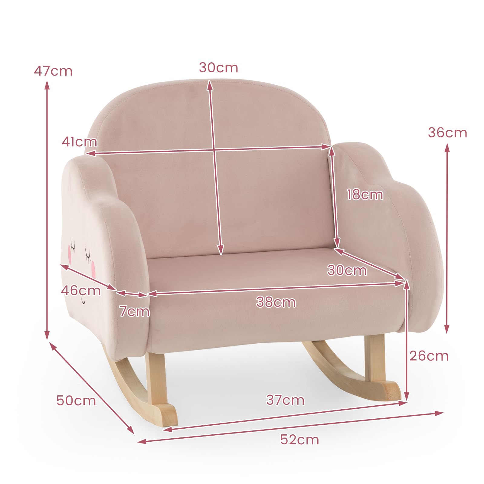 LIFEZEAL Sedia, Poltrona a Dondolo per Bambini 3-5 Anni, con Branccioli, Schienale Ergonomico, Piedini in Legno Massello, Imbottito con Spugna, Anticollisione, Cameretta, Max 50kg (rosa in velluto)